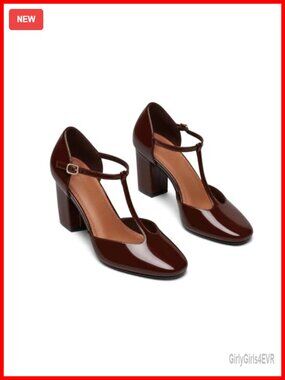 Women's Mary Jane Chunky Heel Pumps Square Toe Block Heel Vintage Office Dress